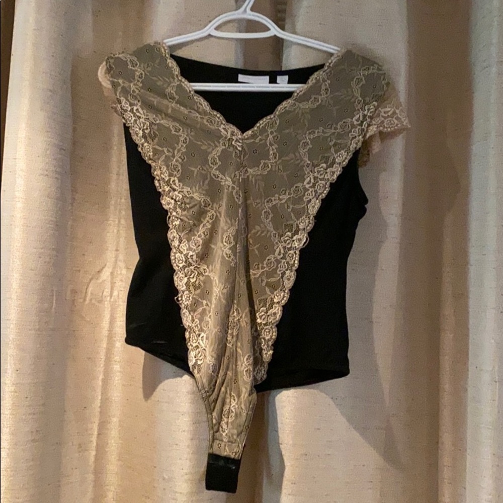 XS NY&Co Black and Lace Thong bodysuit
